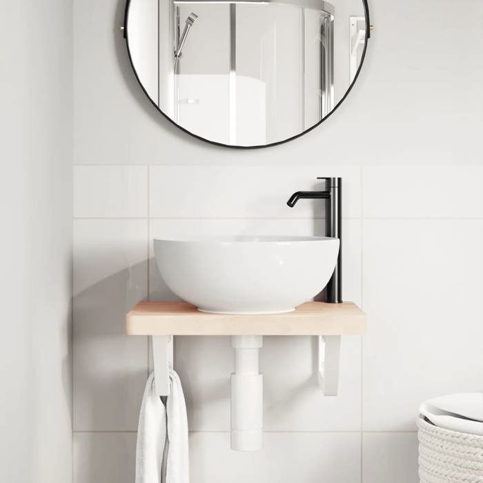 VidaXL Wall-mounted Washbasin Shelf Steel and Solid Beech Wood, Floating Washbasin Shelf, Washbasin Shelf To Place 3302326
