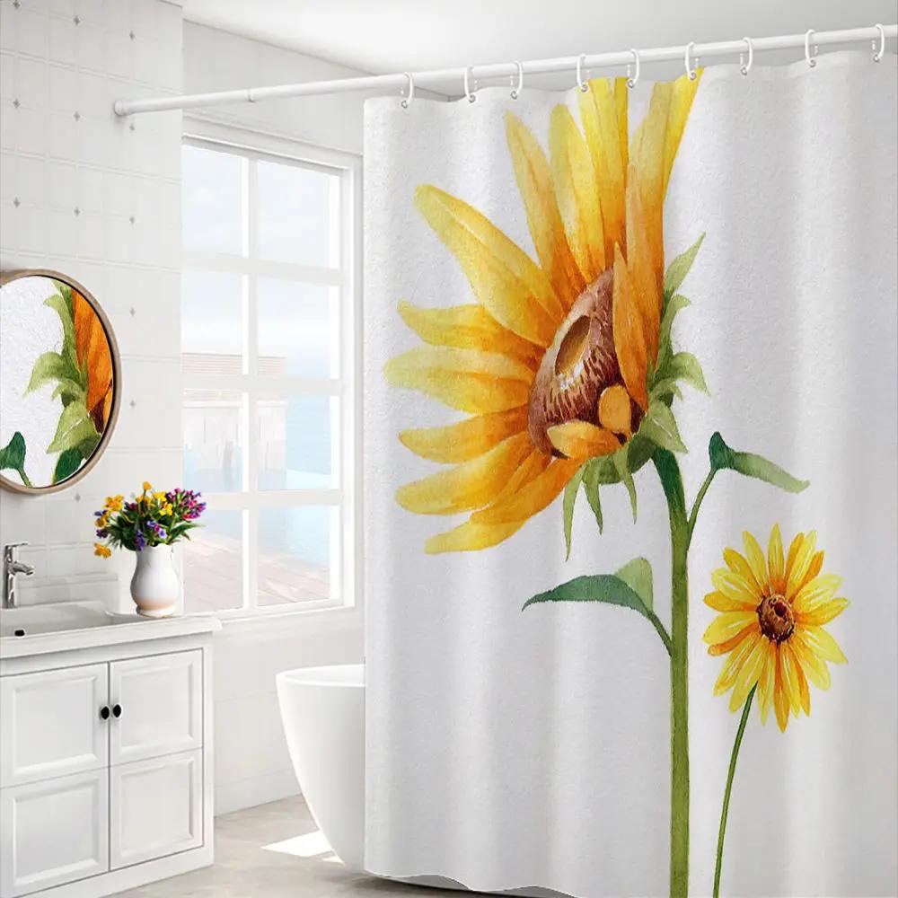 Purple Hydrangea Flower White Shower Curtain Landscape 3D Green Plant Waterproof Polyester Bathroom Curtains Bath Screen Decor