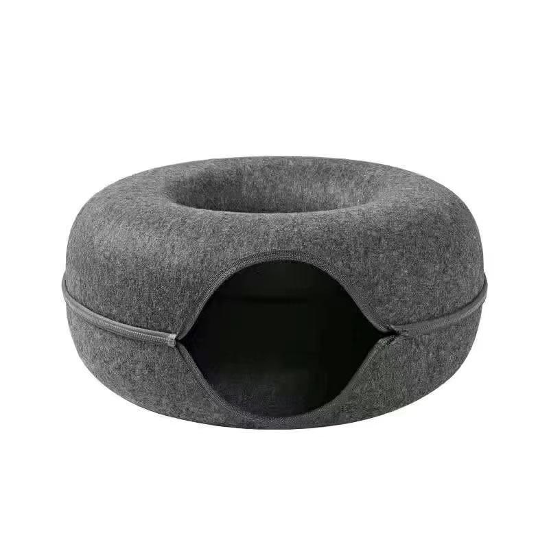 Felt Cat Bed Tunnel: Cozy Semi-Enclosed Donut, Maze Crawl-Through, Removable & Washable Pet House.