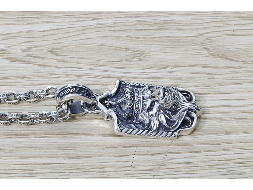 Trendy Men's Sterling Silver Lion Head Pendant Necklace - Punk Rock Style with Crown