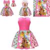 Vestito per Bambina Cartoon Capibara con Gonna Pieghettata in Misto Cotone per Età da 3 a 8 Anni