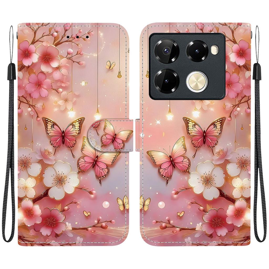 Handmade PU Leather Flip Case for Infinix Note 40 Pro 4G/5G (X6850/X6851) Anti-Slip Shockproof Cover with Wrist Strap & Heart/Rose Cat Designs