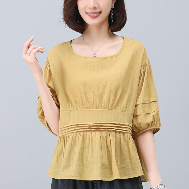 

Women s Pure Cotton Waist-Hugging Short-Sleeve French Puff Top XL