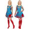 Scary Doll Cosplay Dress Women Horror Doll Halloween Themed Costume Dress Rainbow Stripe Off Shoulder Top Suspender Skirt Socks
