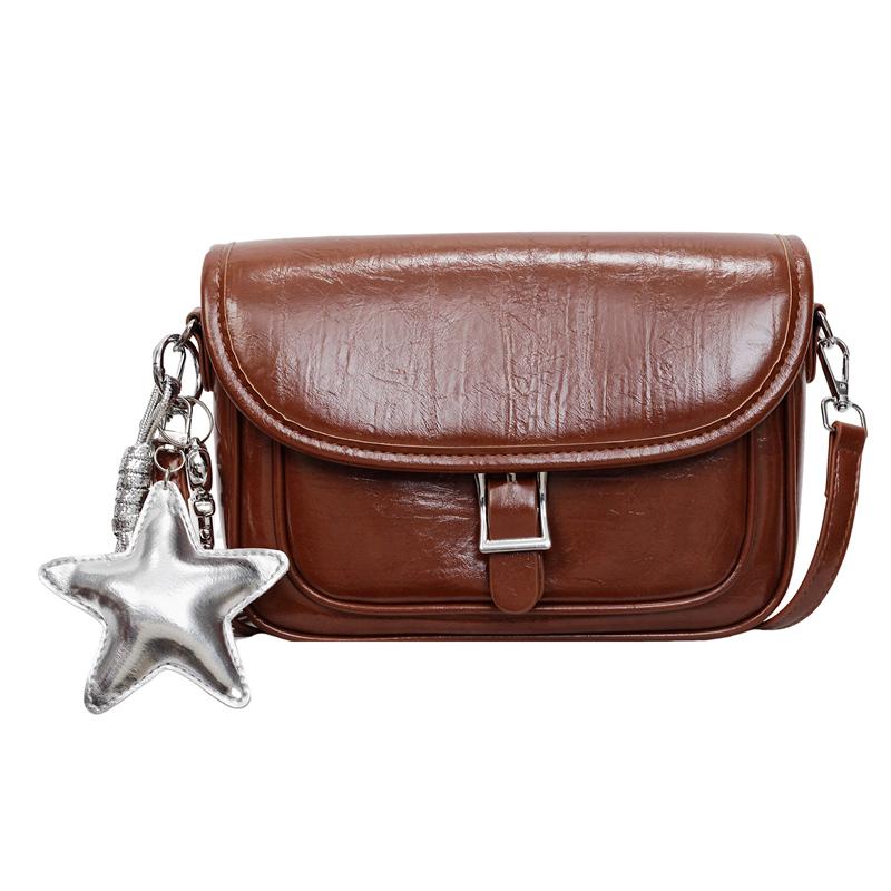 

Solid Square Women Crossbody Bags Fabric Strap Small Crossbody Bag Ladies Fashion Handbags Zipper Leather Women Shoulder Bags коричневий