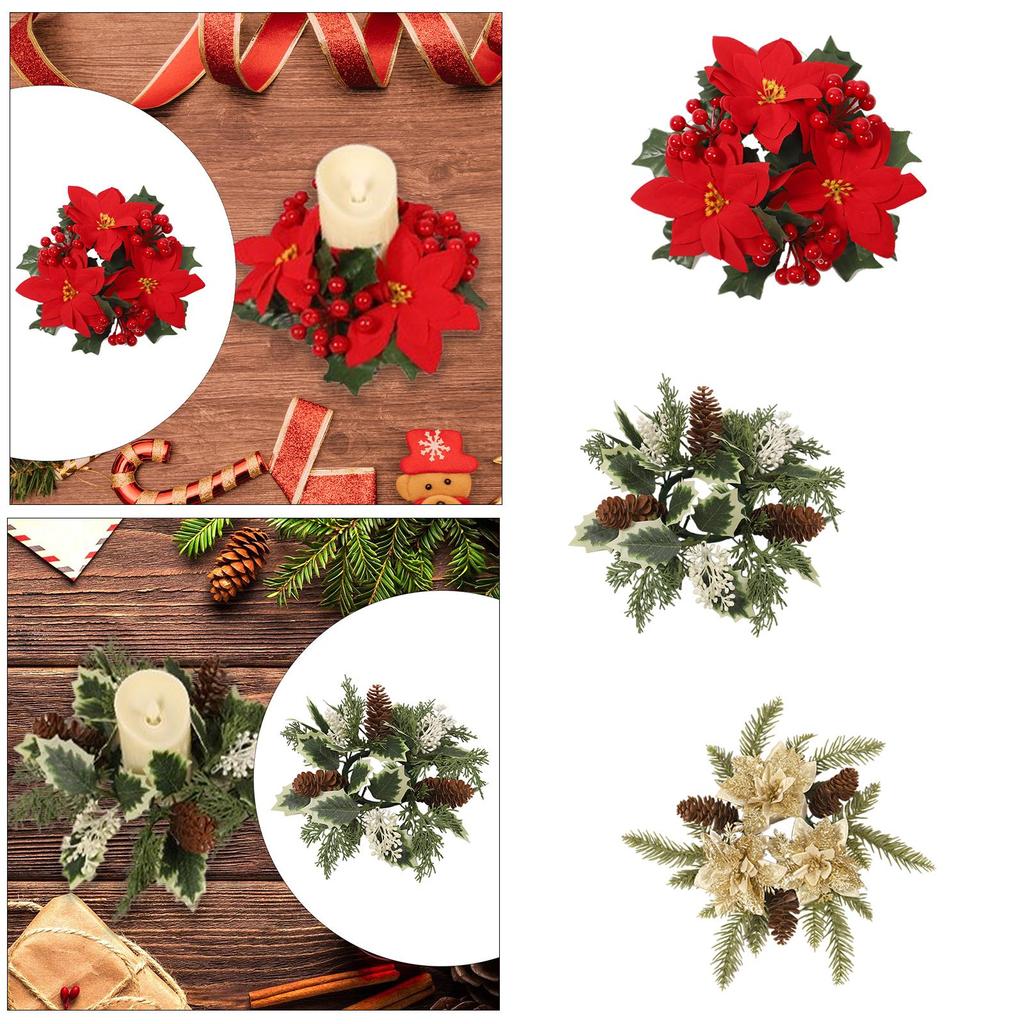 ABS Christmas Wreath Centerpiece Artificial Candle Ring Holder for Dinner Table Farmhouse Thanksgiving Decor