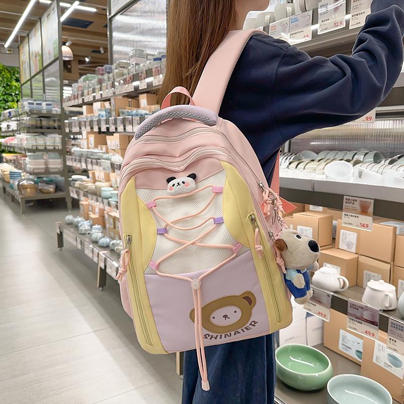 Contrast Color Backpack Junior High School Student Schoolbag Lightweight Large Capacity Backpack