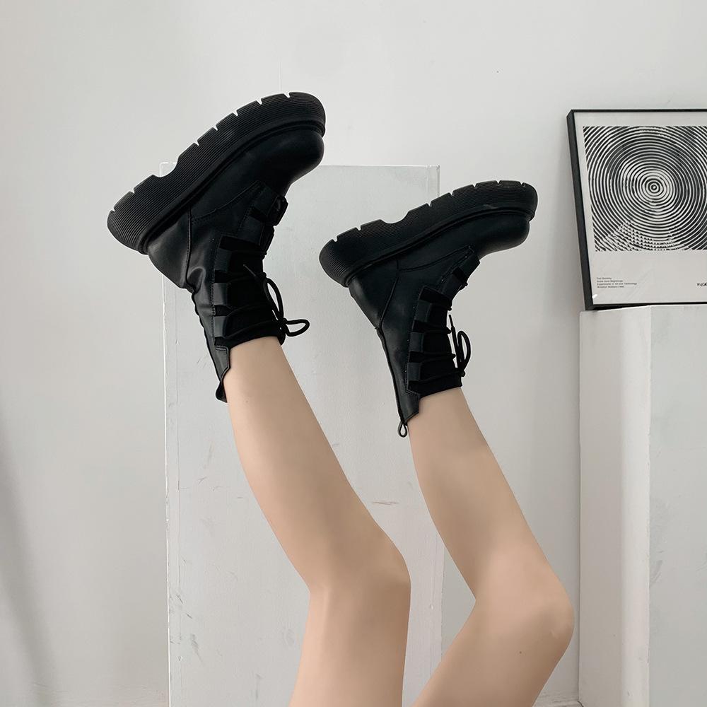 2025 høst nye retro britisk stil mote snørestøvler dame internett-kjendiser ins allsidige tykksålede tynne støvler