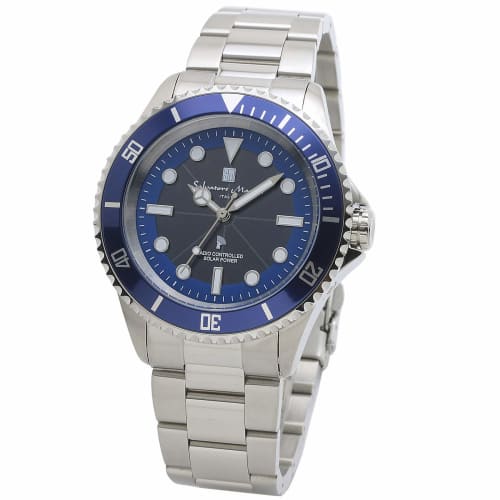 Salvatore Marra Men's Watch, Radio-Controlled Solar, Business Style, Popular Brand, Waterproof, Gift, Blue, with Cloth, SSBL
