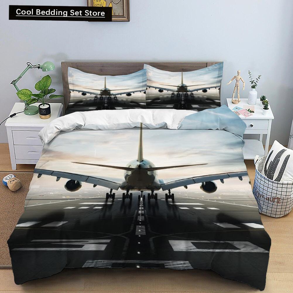 Airplane King Queen Full Duvet Cover Vintage Fighter Bedding Set for Kids Teens Adults Sky Clouds Grey 2/3pcs Soft Quilt Cover