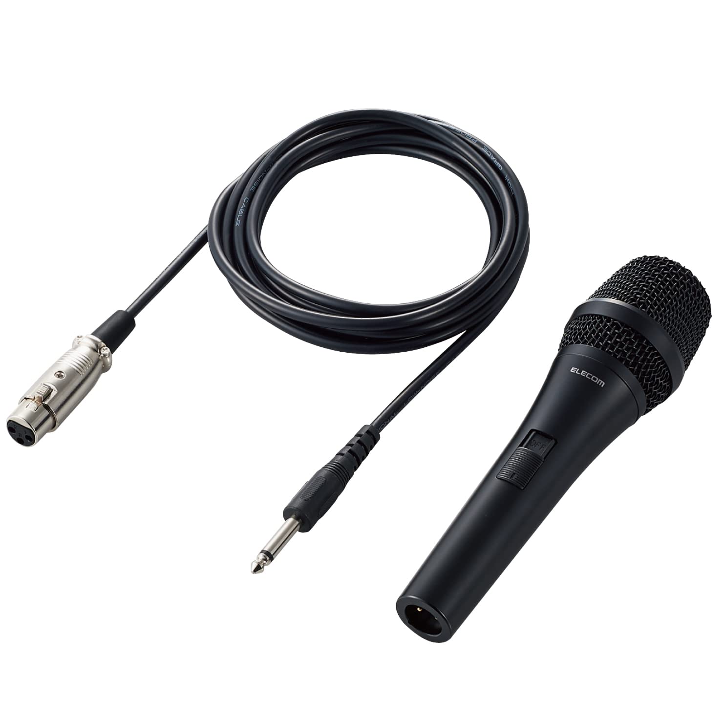 

ELECOM Dynamic Vocal Microphone with Mute Function, 6.3mm Connection, Standard Mono Plug, Detachable Cable, Black, HS-MC11BK