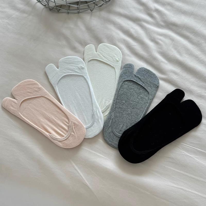 5pairs Fashion Invisible Non-slip Low Cut Boat Sock Solid Comfortable Breathable Two Finger Socks Summer Thin Cotton Tabi Socks