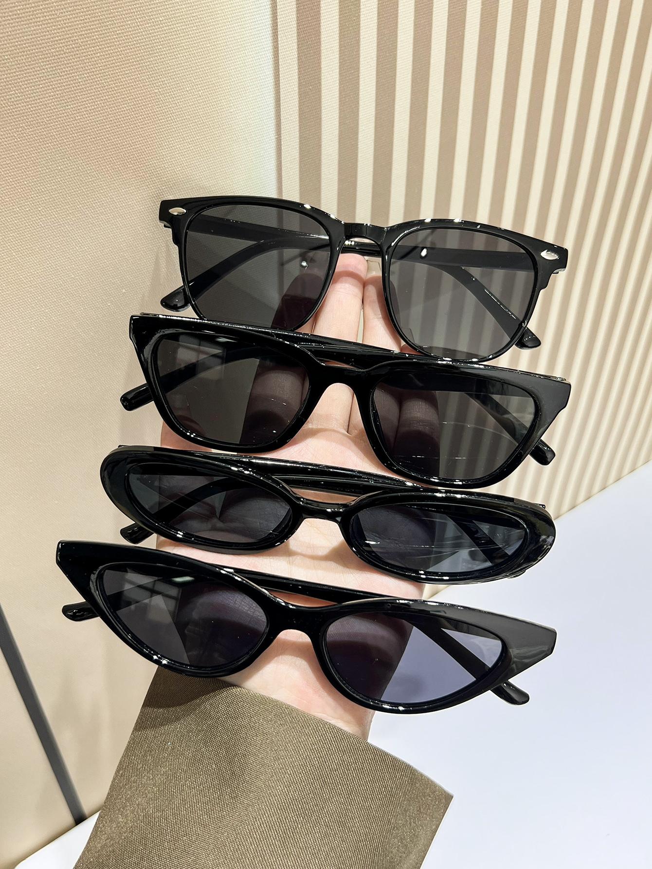 

4Pcs Trendy and Fashionable All-Black Women s Sunglasses Set, Various Frame Shapes, Suitable for Daily Wear, Going Out
