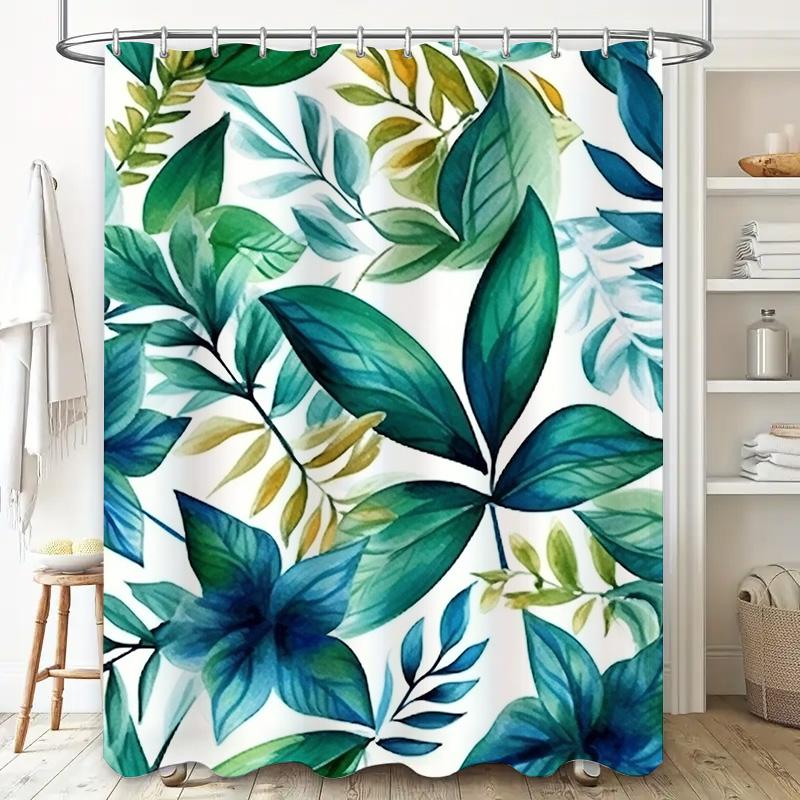 Green Leaf Shower Curtain 3D Printed Waterproof Bathroom Decor Fresh Floral Print Fabric Shower Curtains for Home Decoration Whi