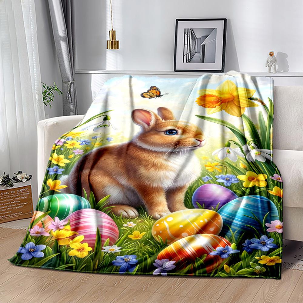 Easter Bunny With Flowers Blanket,Suitable for sofas, offices, travel, living rooms, gift for friends and family,Suitable for all seasons.