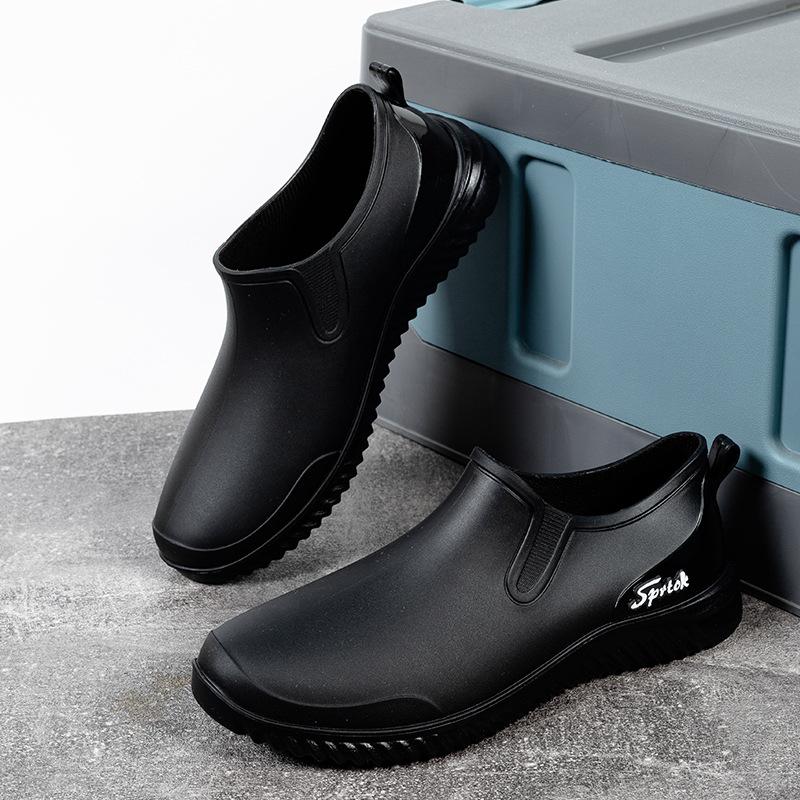 Fashion low-top rain shoes men's waterproof and non-slip short tube wear-resistant low-top waterproof shoes car wash kitchen chef work shoes men