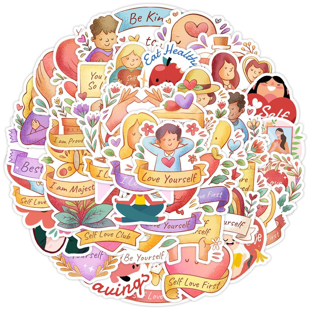 50 Self-care Slogan Series Graffiti Stickers Creative Stationery Stickers Water Cup Waterproof Decorative Stickers