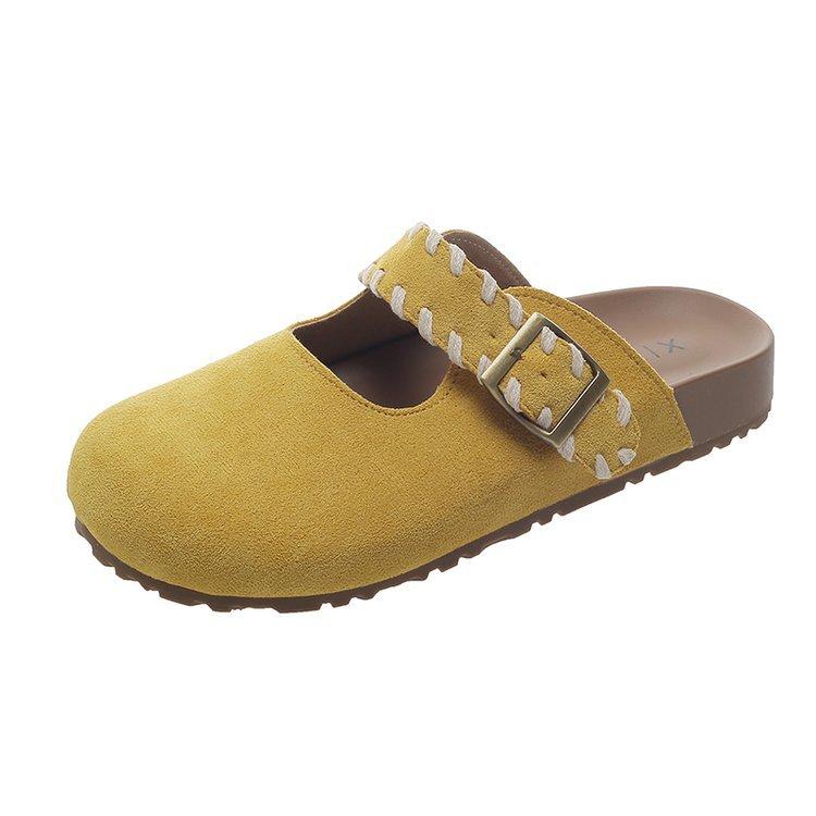 

Полушлепанцы с толстой подошвой и закрытым носком, женские летние, 2025, новые, ретро, ленивые биркенштоки, повседневные крутые шлепанцы 35