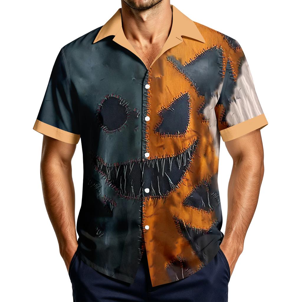Men's Casual Short Sleeve Shirt with Halloween Print for Parties and Everyday Wear