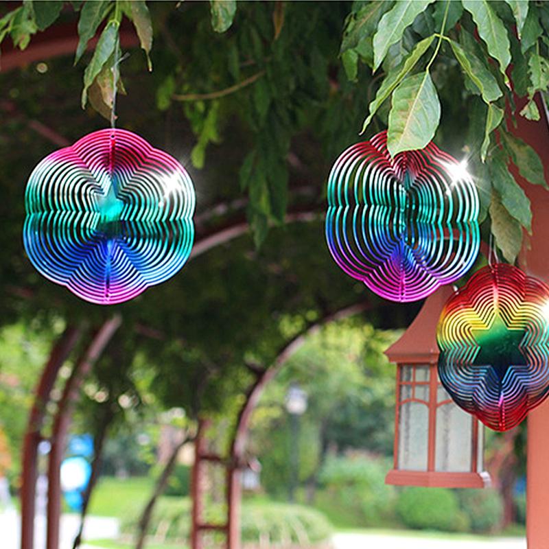 Gradient Wind Spinner Catcher 3D Rotating Wind Chimes Suncatcher Anti-Bird Hanging Wind Chimes Bird Repeller Garden Yard Decor