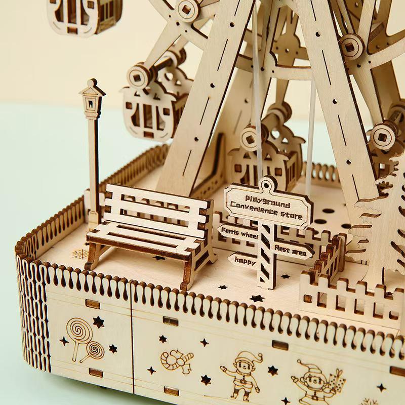 3D Wooden Ferris Wheel Puzzle with Rotating Music Box - DIY Educational Toy