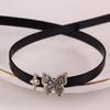 Rockyu Black Leather Collar Choker Necklace for Women, Featuring Zirconia, Gray Diamond, and Butterfly Motif. Adjustable Size. Nazar Boncuk Accessory.