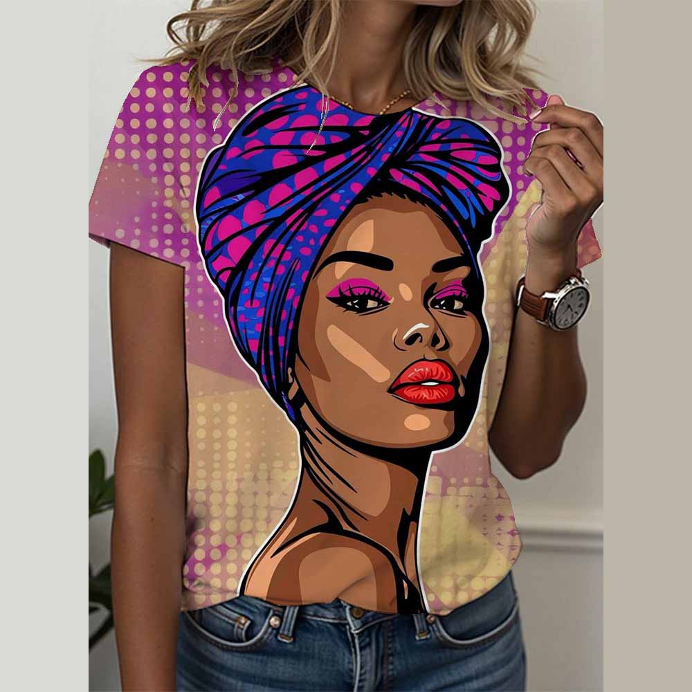 Geometric face pop art T-shirt ethnic 3d printing women's street O-neck T-shirt Harajuku Y2k top oversized