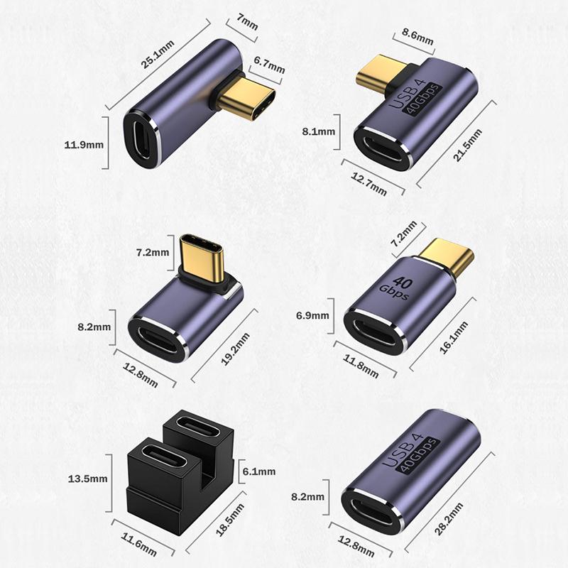 USB C 4.0 40Gbps 90 Degree Adapter 100W Fast Charging Type C to Type C Converter for Car Phone Laptop Use