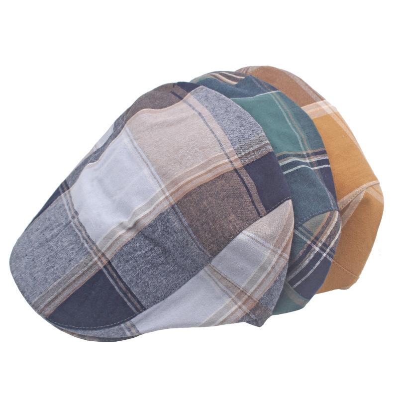 Spring Autumn Thin Beret Men's Cotton Plaid Forward Cap Outdoor Sun Hat Newsboy Cap Male Gatsby Painters Hats