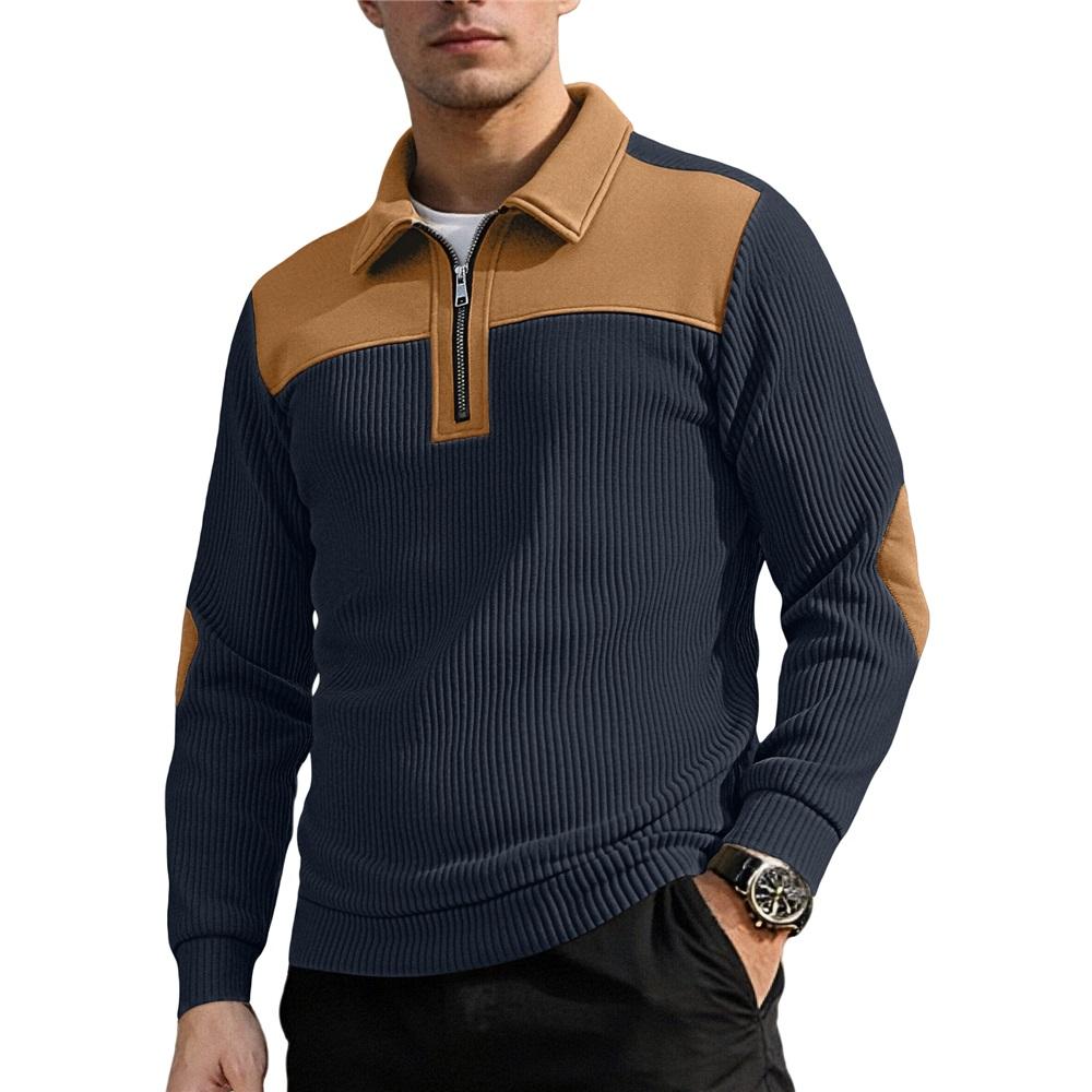 Fashionable Men's Sweater Lapel Patchwork Embroidery Casual Commuting Sports Zipper Sweatshirt