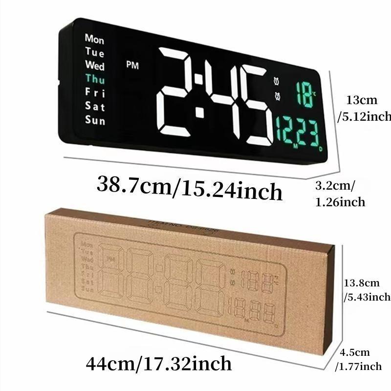 16 Inch Large Digital Wall Clock TEMP Date Week with Remote Control Timer Countdown Table Clock 2 Alarm 12/24H Wall-mounted LED Clock