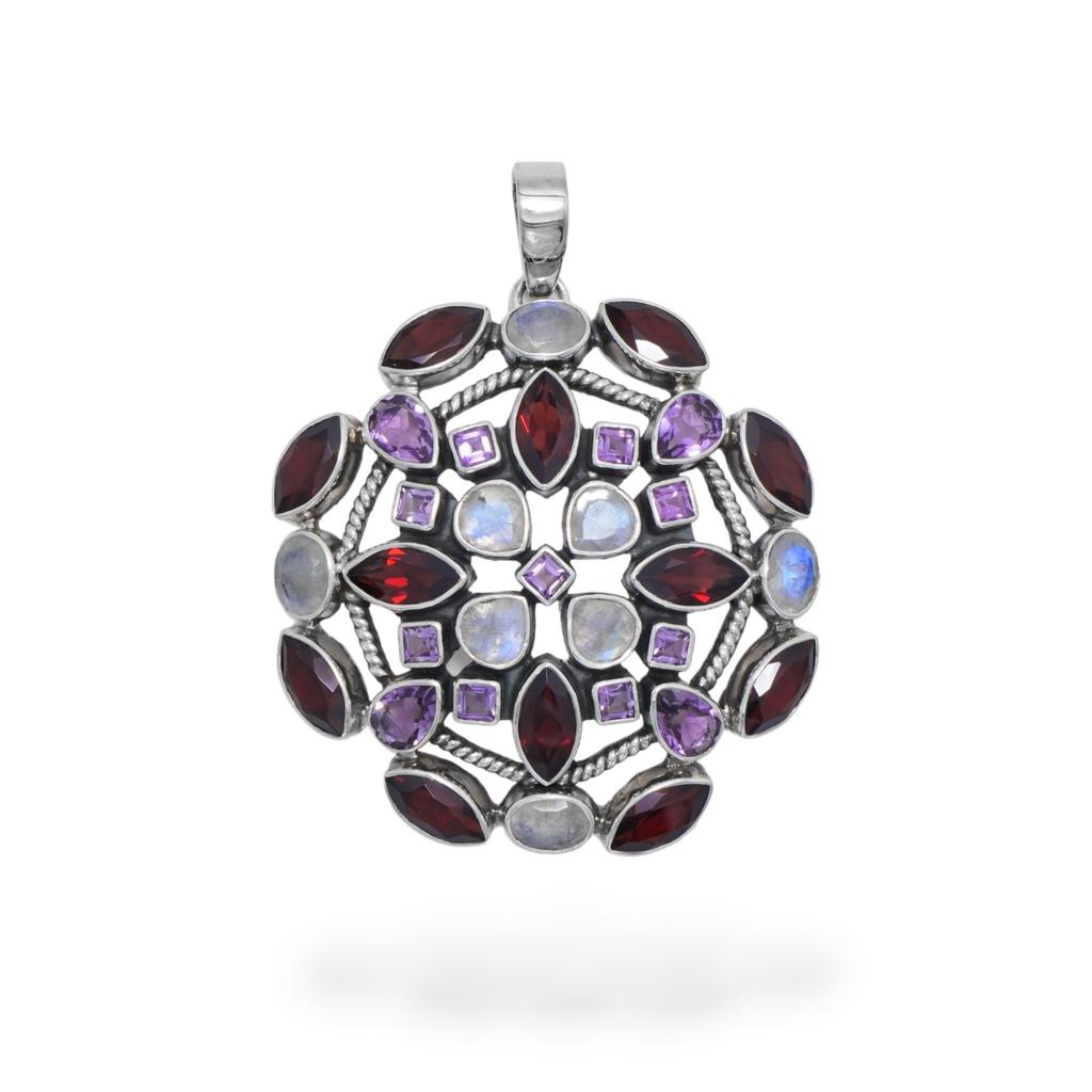Natural Multi Gemstone Pendant, 925 Silver Jewelry, Statement Pendant, Gift for Mom