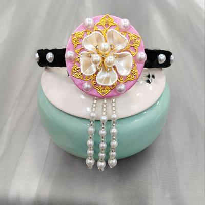 Retro Flower Korean Headband Pearl Traditional Hanbok Hairband Headdress Tassels Stage Dance Hair Hoop Performance