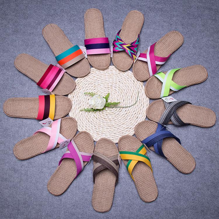 Linen Slippers Home Slippers Indoor Slippers Wooden Floor Silent Non-slip Thick Bottom Summer Cool Slippers Men and Women