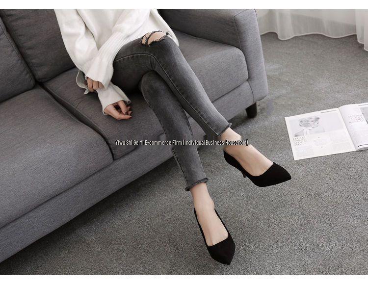Korean Style Black Stiletto Heels: Versatile Pointed Toe for Formal Spring & Autumn Wear