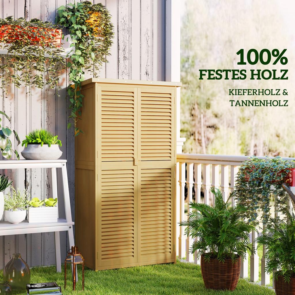 Garden Cabinet, Weatherproof, 2 Doors with Lock, Pine Wood, 87L X 46.5W X 160H Cm, Light Yellow