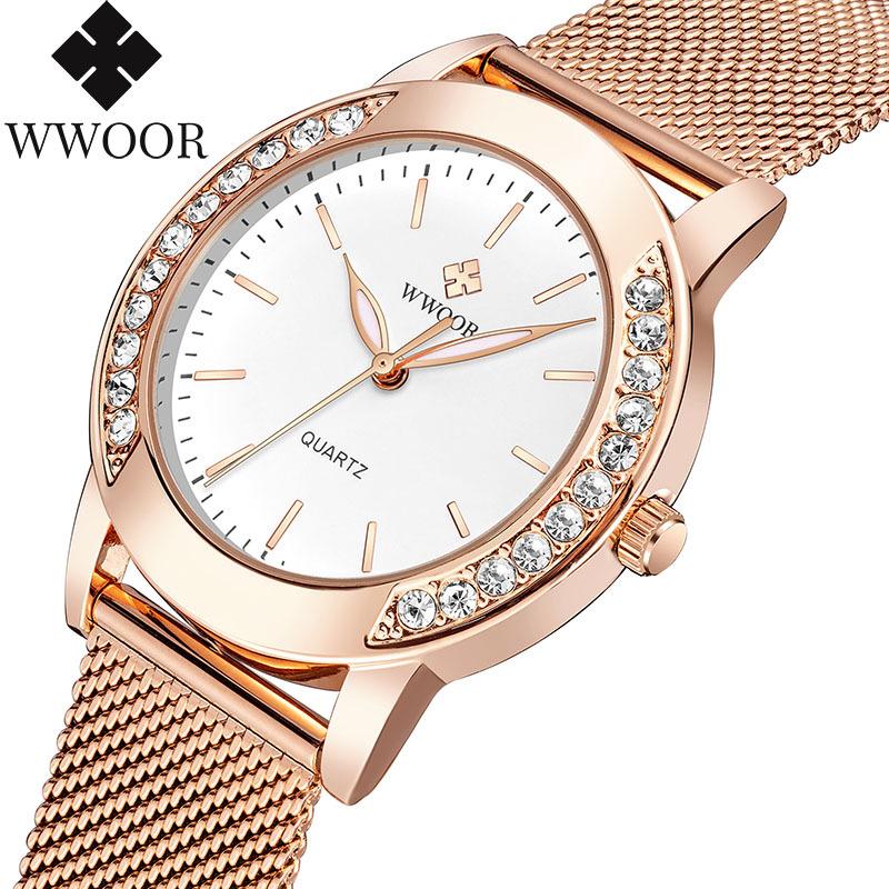 WWOOR Women Watch Luxury Diamond Dress Watch For Women Waterproof Ladies Quartz Bracelet Wristwatch Gift белый