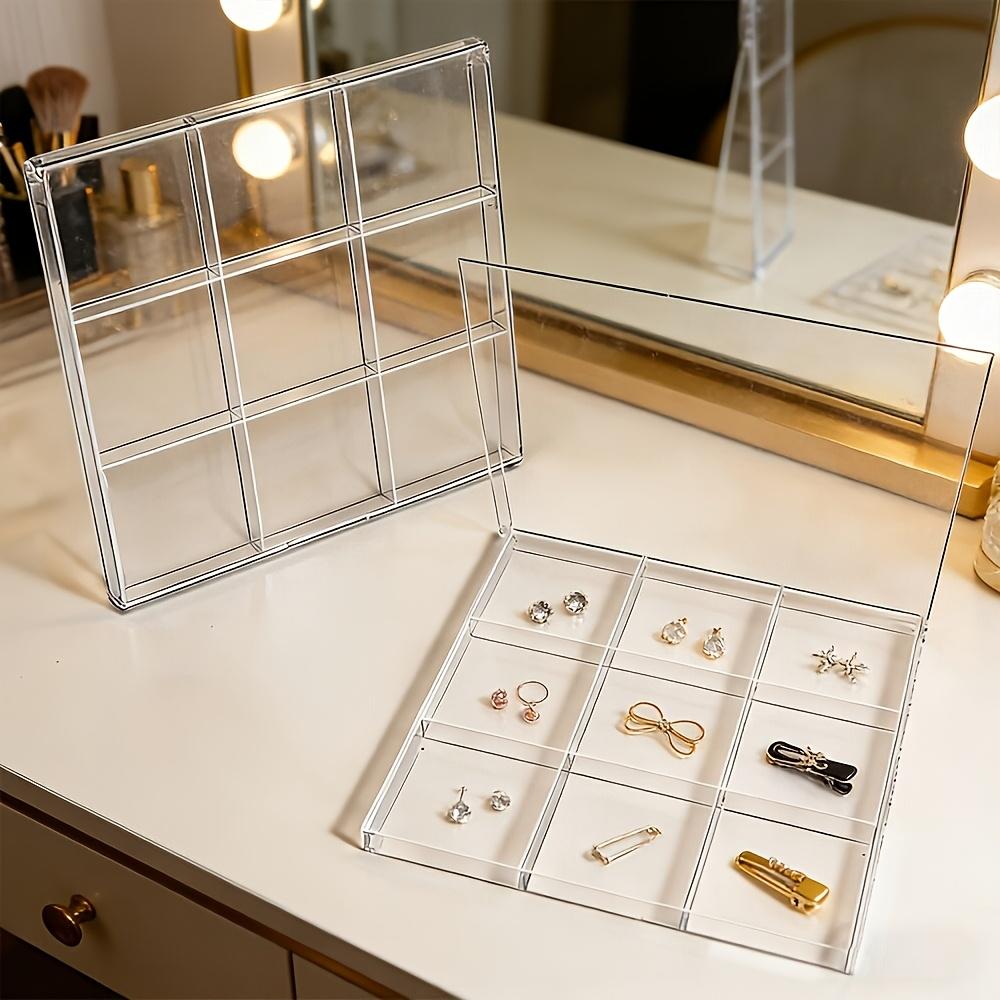 Transparent Essential Multi-Functional Nine-Grid Hair Accessory Storage Box with Lid, Transparent Compartment, Jewelry Boxes