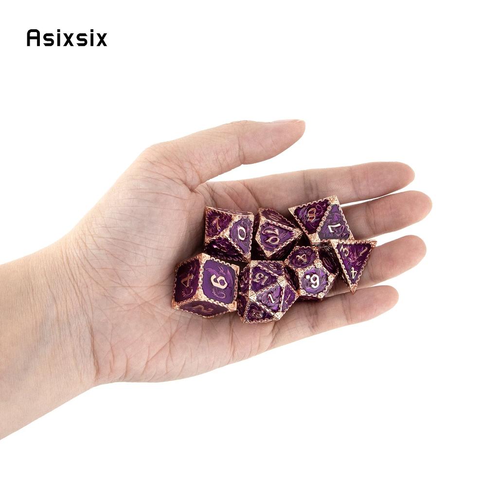 7 Pcs Purple Dragon Metal Dice Solid Metal Polyhedral Dice Set Suitable For Role-Playing Dice PropBoard Game Gift