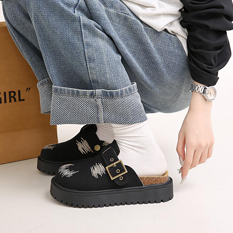 Womens Spring Closed Toe Slippers Suede Leather Clogs Sandals Retro Fashion Garden Mule Slides