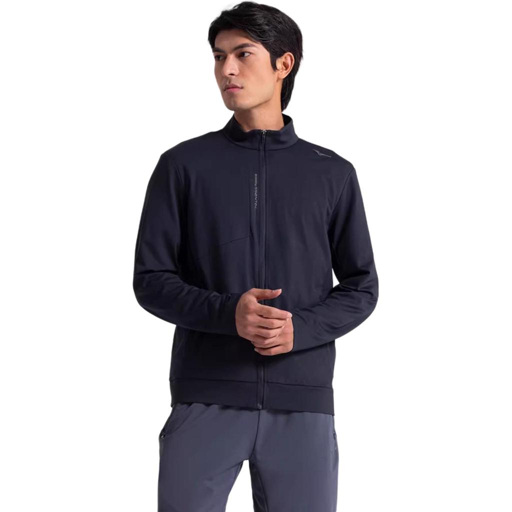 Mizuno Série Essencial Cor Sólida Respirável Gola Alta À Prova de Vento Tricô Manga Longa Jaqueta Jaquetas Masculinas Azul Meia-Noite K2CC41A4