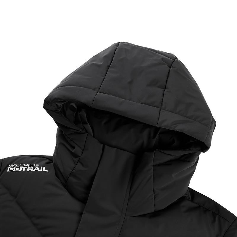 Skechers Stroll Series Solid Color Hooded Casual Mid-Length Down Jacket Men Outerwear Black L423M150-03B6