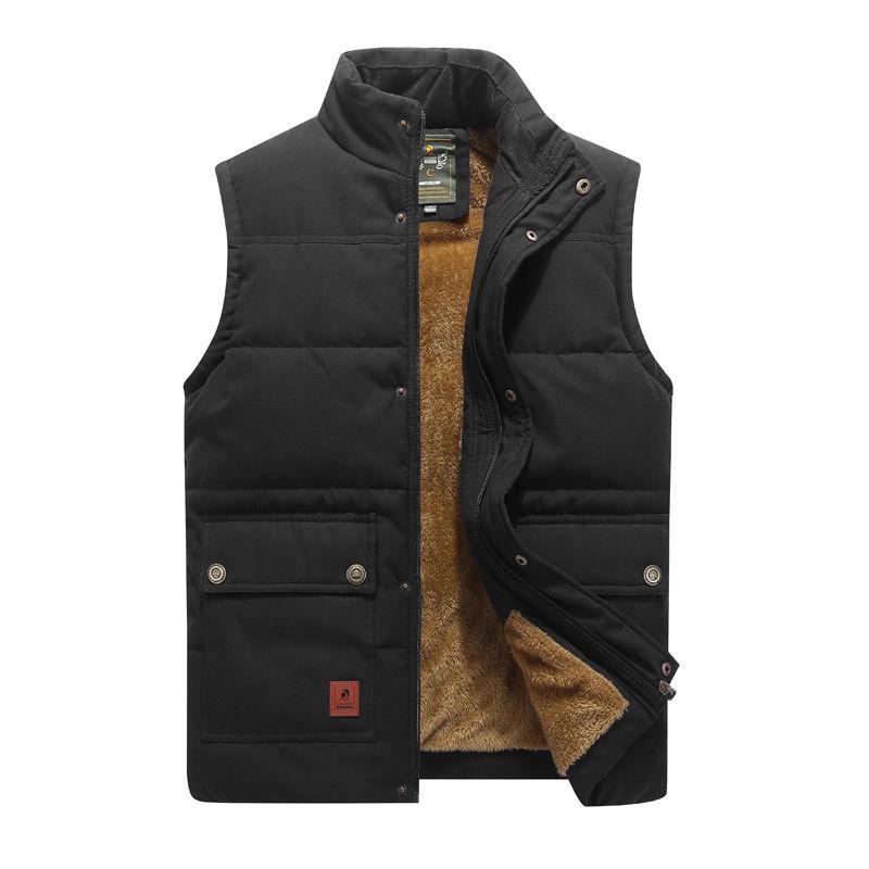 

Men s Plus Size Plus Velvet Thickened Vest Loose Multi-pocket Warm Cotton Vest Outdoor Waistcoat 6XL чёрный