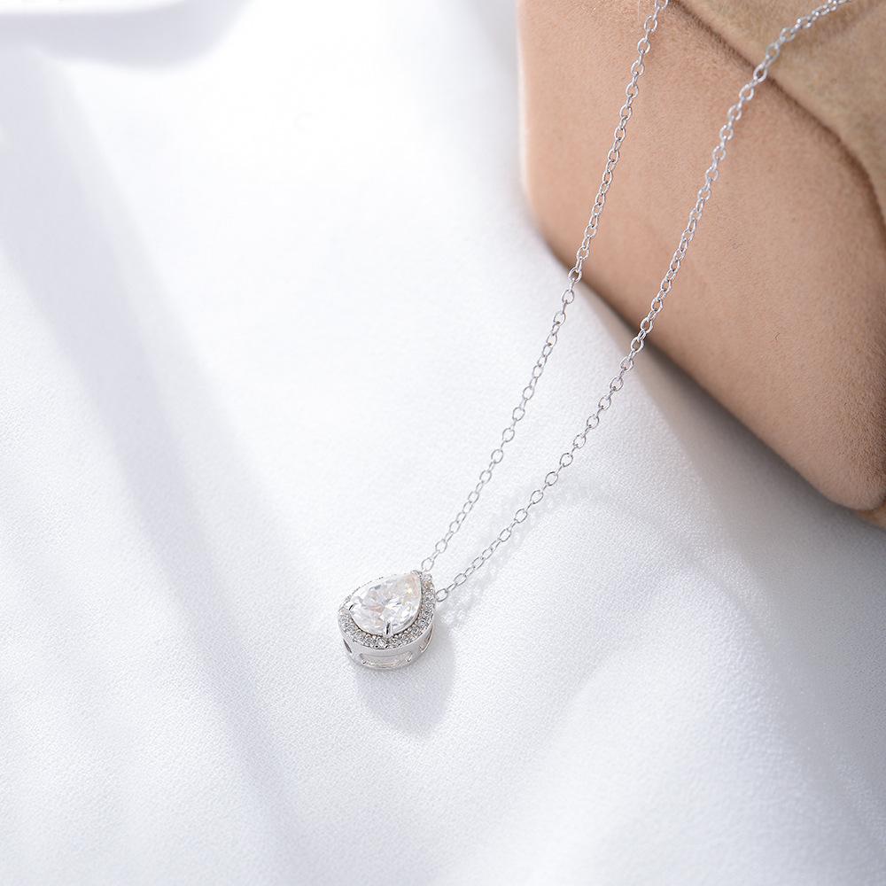 Luxury Women's Sterling Silver Water Drop Zircon Necklace Gold Plated Vintage Link Chain with Pendant