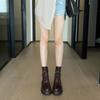 Fashion Brown Leather Ankle Boots for Women 2024 Autumn Winter Short Plush Motorcycle Boots Woman Vintage Lace Up  Zipper Shoes