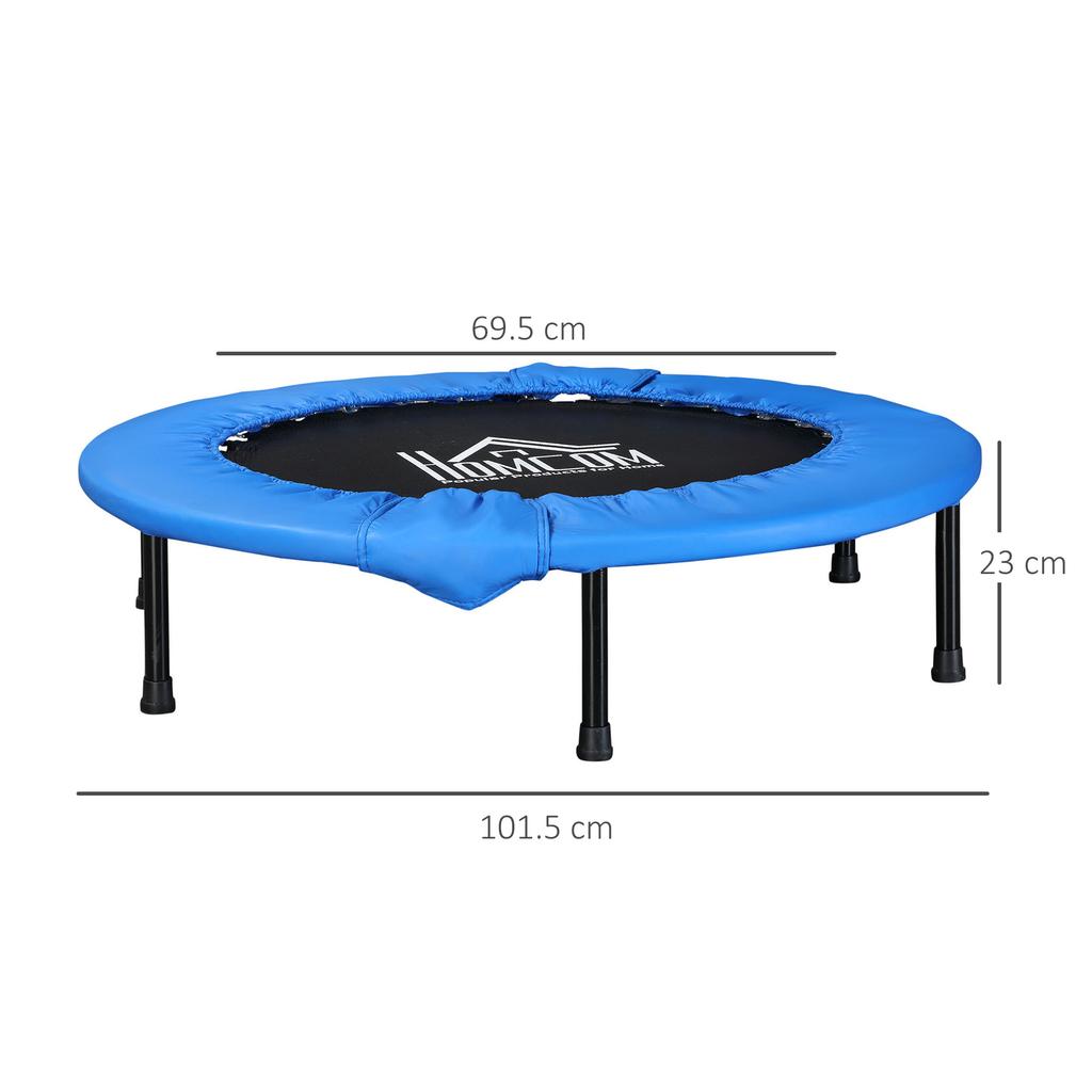 40" Mini Fitness Trampoline Home Gym Yoga Exercise Rebounder Indoor Outdoor Jumper with Safety Pad, Support Up To 150 KG, Blue and Black