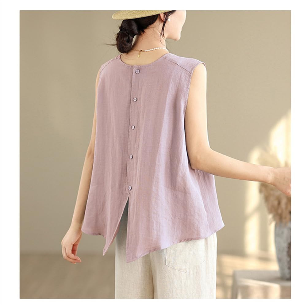 Sleeveless Plus Loose Perfect for [SDSXZWG] Women's T-Shirt, Cotton-Linen, Sizes, Office/Business, Elegant, Casual, Fit, Lightweight, Natural,