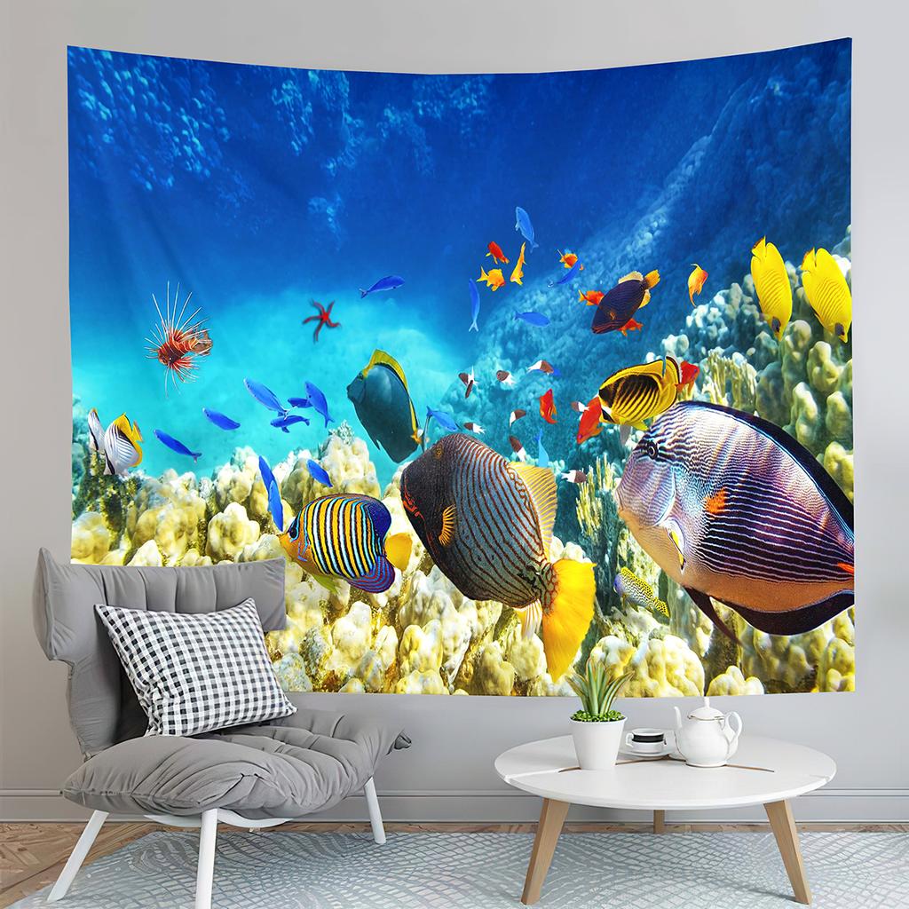 Undersea World Tapestry Tropical Fish Tapestry Ocean Animals Tapestry Art Wall Hanging Home Living Room Bedroom Dorm Tapestries