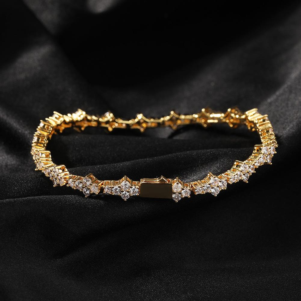 Fashion Bangle Hip Hop 6mm Iced CZ 5A Zircon 18K Gold Plated Rhodium Plated Clustered Cross Flower Tennis Chain Link Unisex Gift