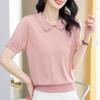 Women's Ice Silk Knitted T-shirt with Collar Mom's Clothing Summer Loose Stylish Short Top